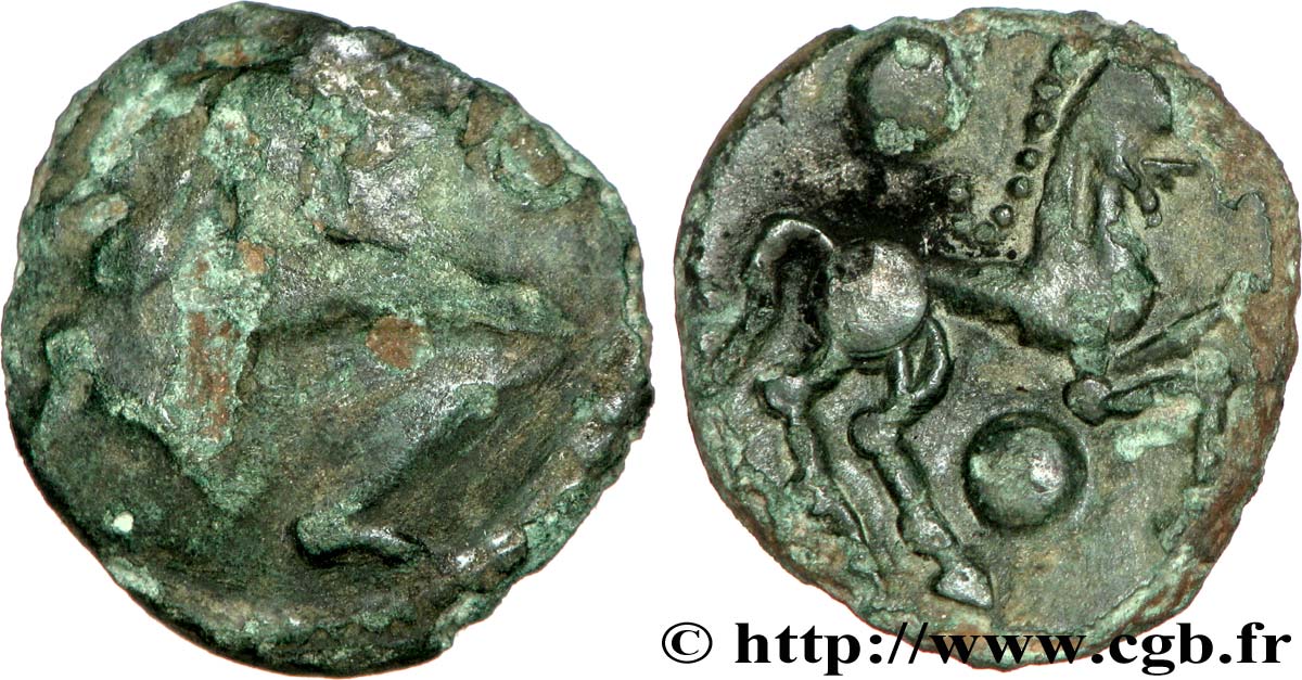 GALLIA - BELGICA - BELLOVACI (Regione di Beauvais) Bronze au personnage courant et à l’androcéphale q.MB/BB