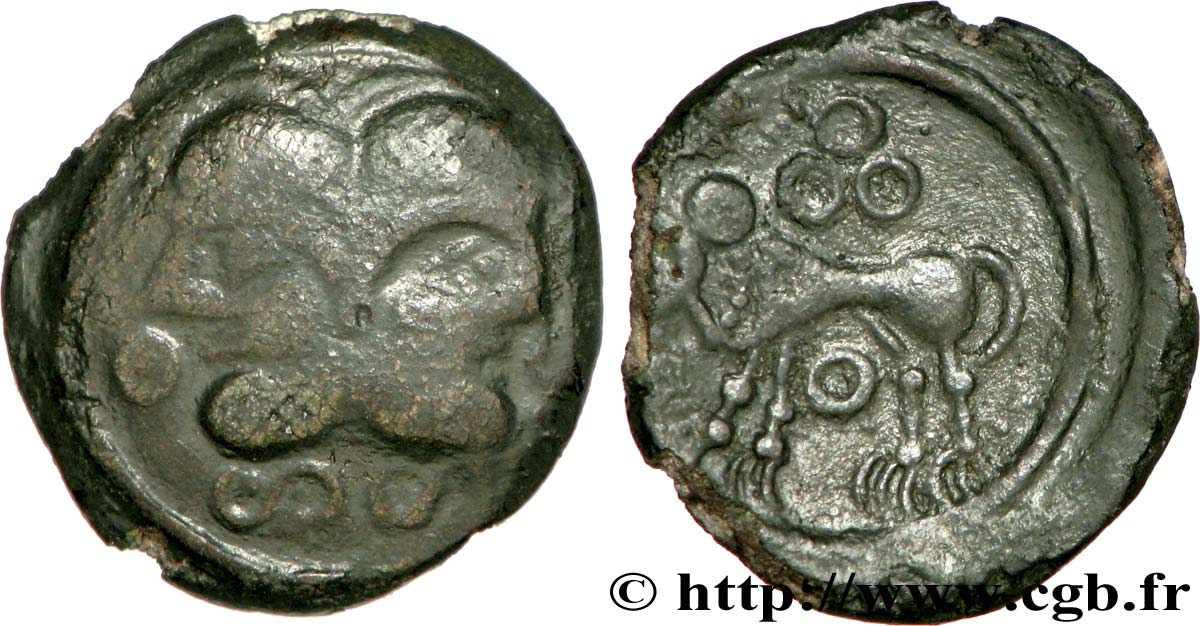 GALLIEN - BELGICA - SUESSIONES (Region die Soissons) Bronze à la tête janiforme, classe II fSS/SS