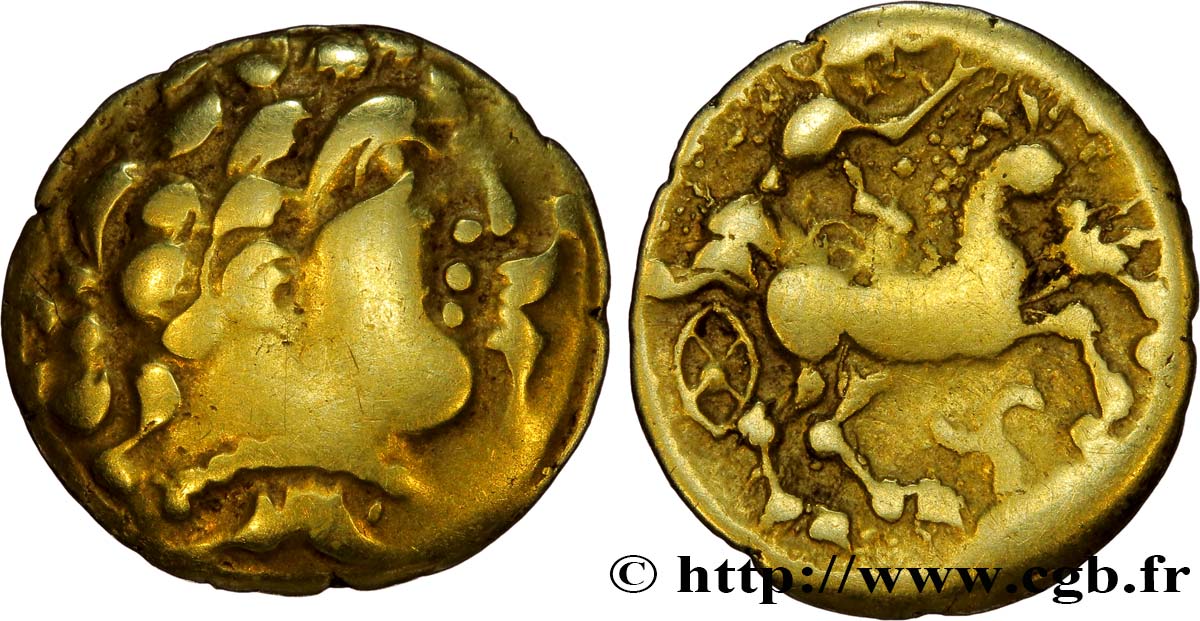 ÉDUENS (BIBRACTE, région du Mont-Beuvray) Quart de statère d’or au triskèle, type de Beaune TTB