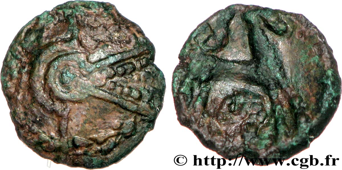 EDUENS, ÆDUI / ARVERNI, UNSPECIFIED Quart de statère de bronze, type de Siaugues-Saint-Romain XF