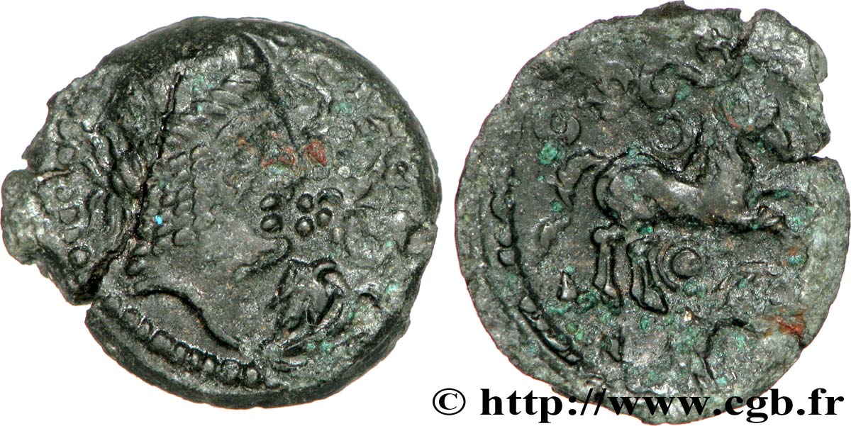 GALLIA - AULERCI EBUROVICES (Regione d Evreux) Bronze à la tête d’Apollon et à la treille de vigne BB/q.BB