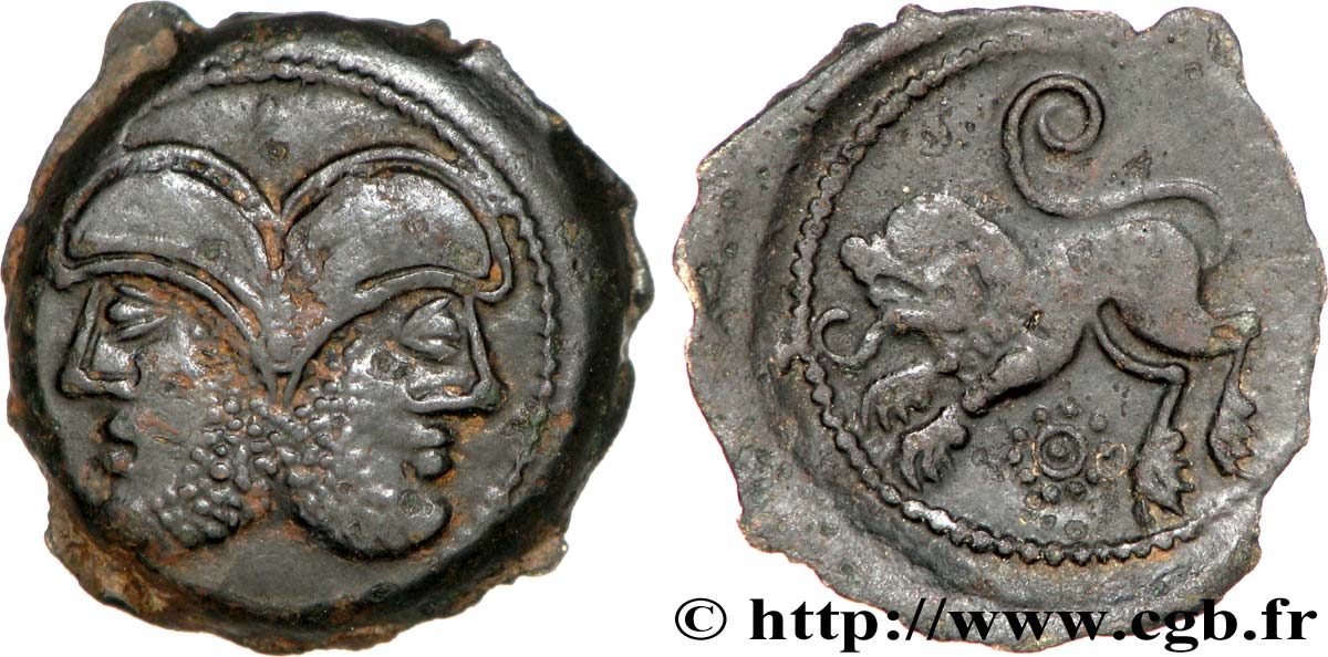 GALLIA BELGICA - SUESSIONES (Regione de Soissons) Bronze à la tête janiforme barbue, classe I q.SPL