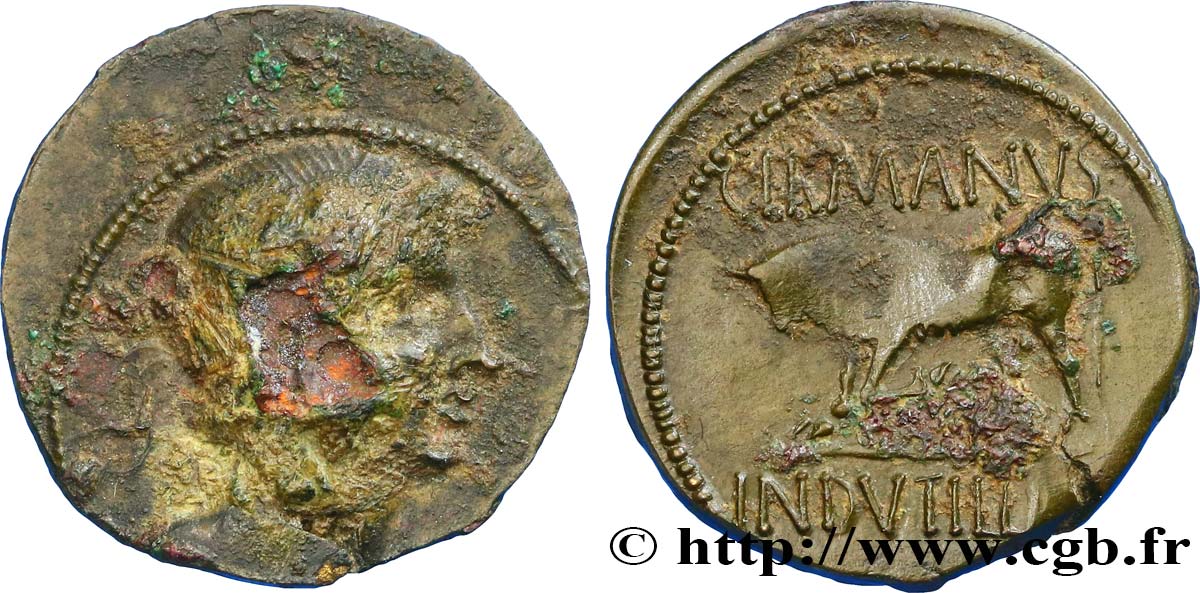GALLIA BELGICA - REMI (Región de Reims) Bronze GERMANVS INDVTILLI au taureau (Quadrans) MBC+