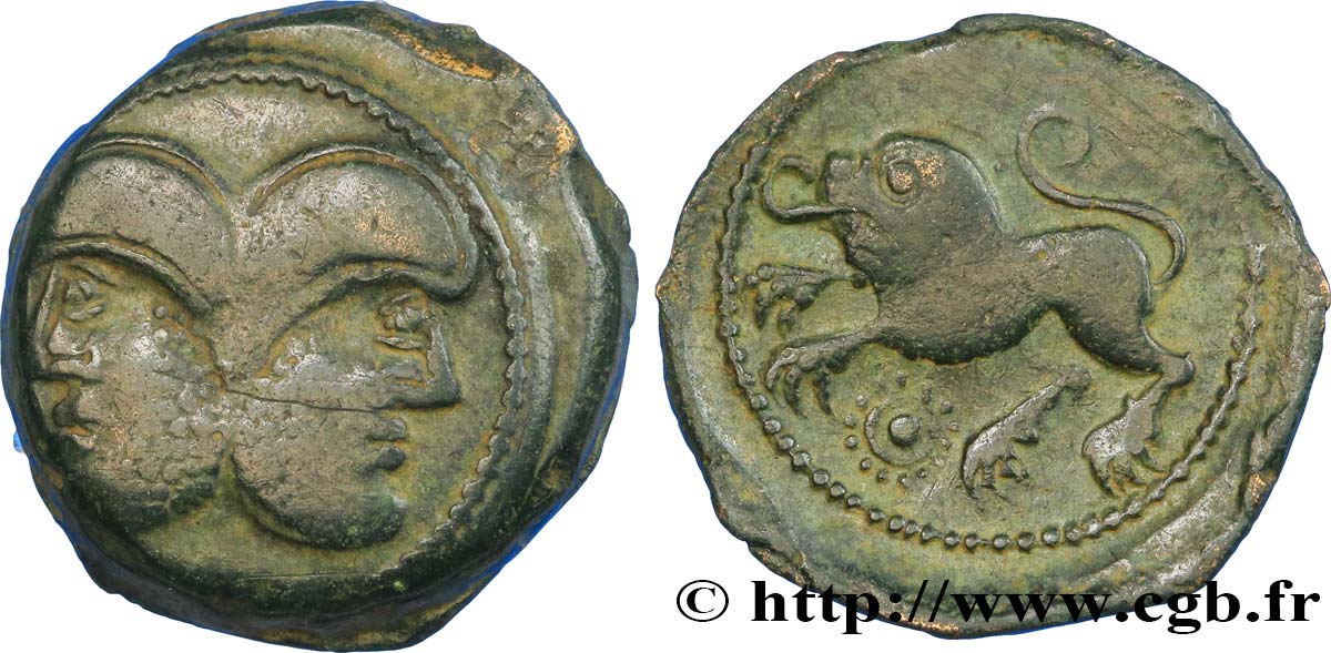 GALLIEN - BELGICA - SUESSIONES (Region die Soissons) Bronze à la tête janiforme barbue, classe I fVZ