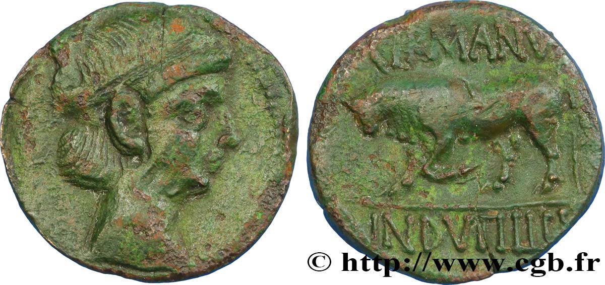 GALLIA BELGICA - REMI (Area of Reims) Bronze GERMANVS INDVTILLI au taureau (Quadrans) XF