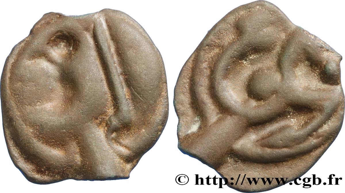 ÉDUENS (BIBRACTE, région du Mont-Beuvray) Potin à l’hippocampe, tête casquée TTB+