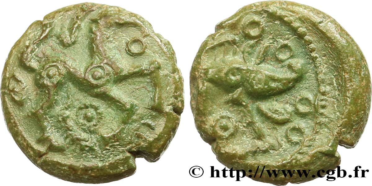 GALLIEN - BELGICA - AMBIANI (Region die Amiens) Bronze au cheval et au sanglier, “type des dépôts d’Amiens” fVZ
