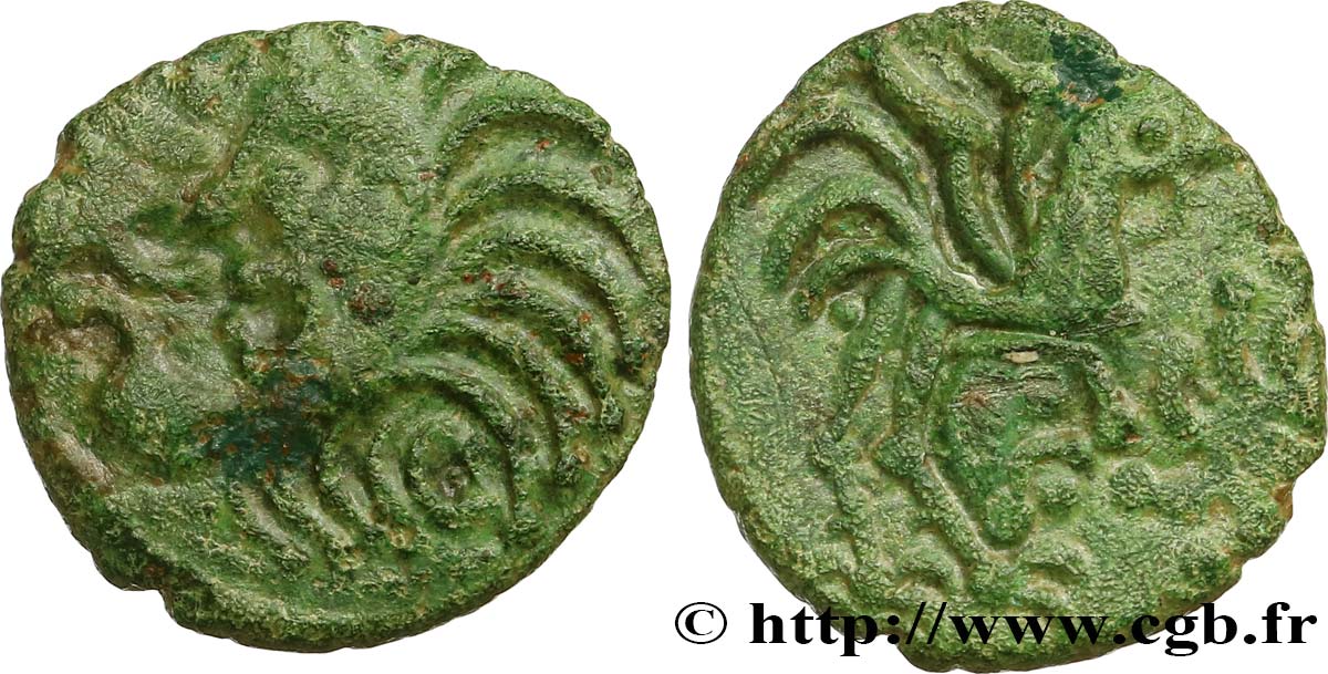 GALLIA - BELGICA - BELLOVACI (Región de Beauvais) Bronze au coq à tête humaine MBC/EBC