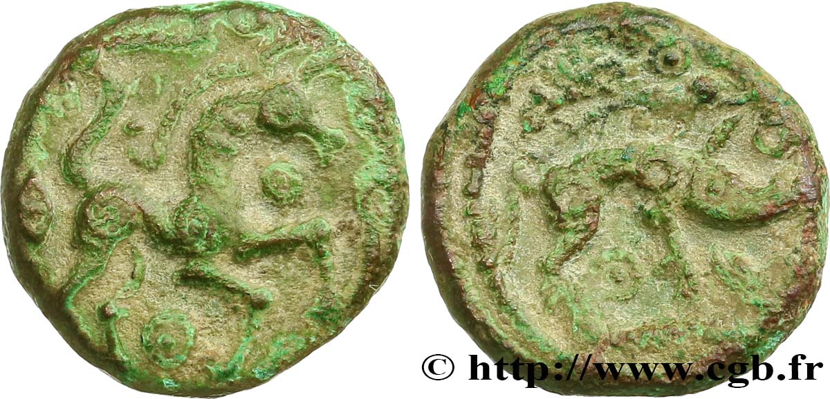 GALLIA BELGICA - AMBIANI (Regione di Amiens) Bronze au cheval et au sanglier, “type des dépôts d’Amiens” BB