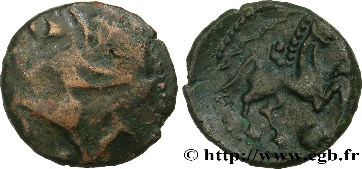 GALLIA - BELGICA - BELLOVACI (Regione di Beauvais) Bronze au personnage courant et à l’androcéphale MB/q.SPL