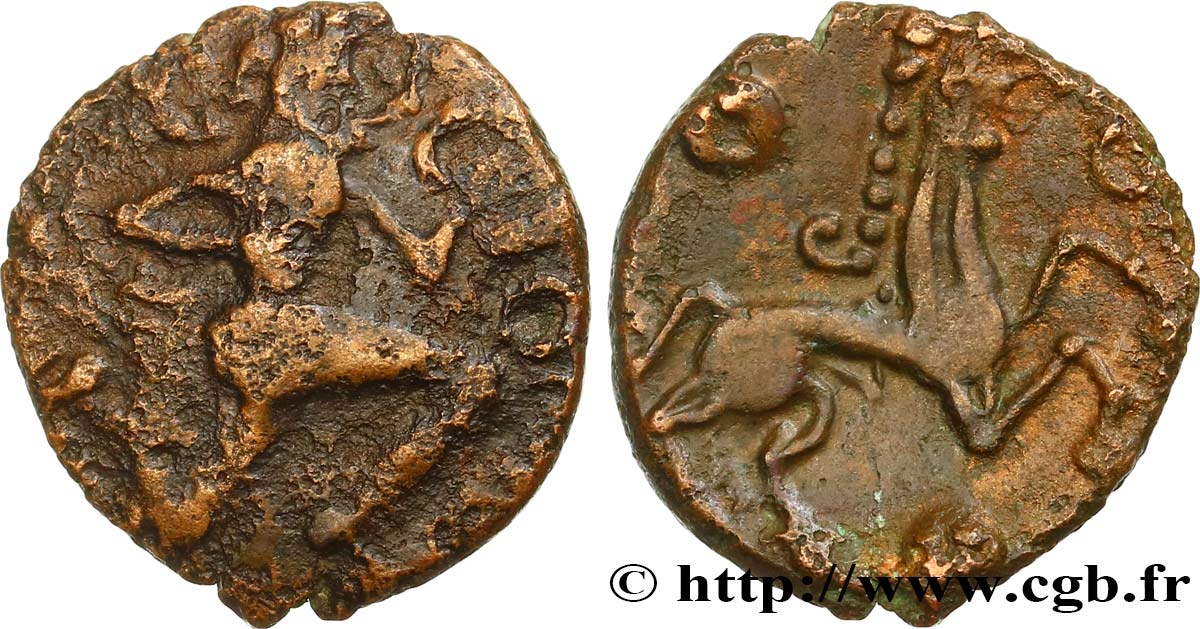 GALLIEN - BELGICA - BELLOVACI (Region die Beauvais) Bronze au personnage courant et à l’androcéphale fSS/fVZ