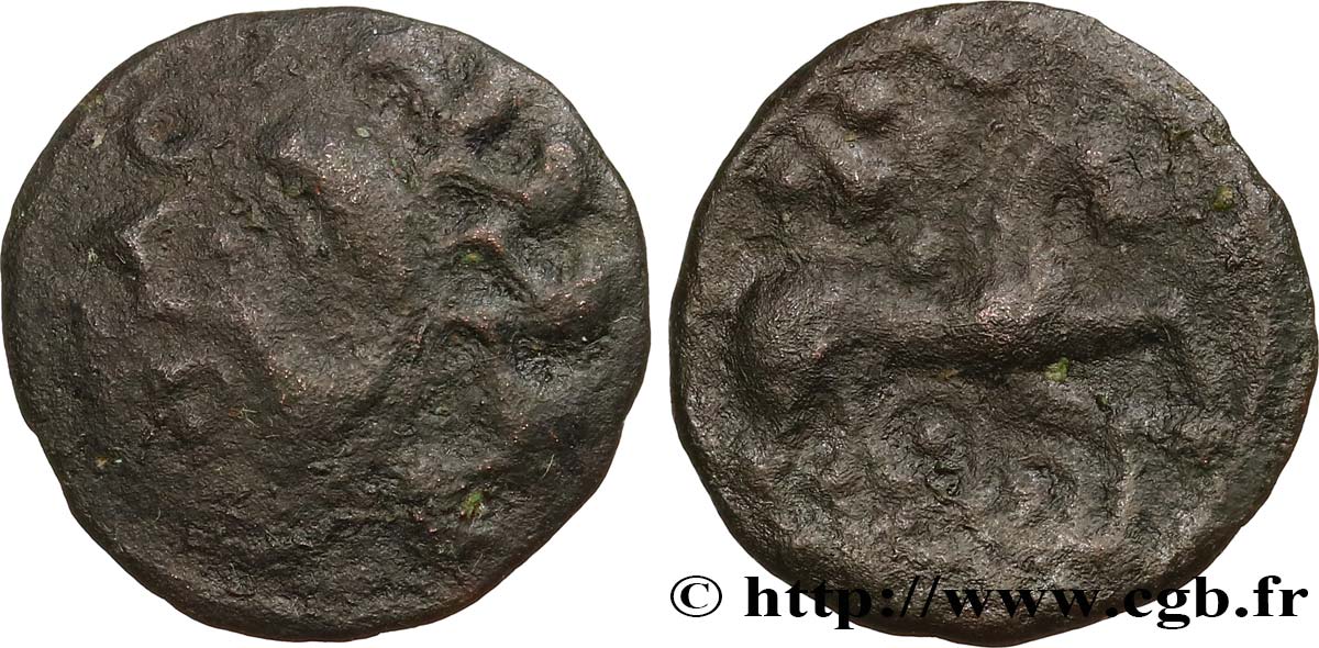 GALLIA BELGICA - AMBIANI (Area of Amiens) Bronze au cheval, au masque et au triskèle VF