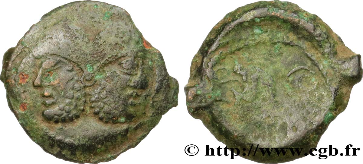 GALLIA BELGICA - SUESSIONES (Regione de Soissons) Bronze à la tête janiforme barbue, classe I q.BB