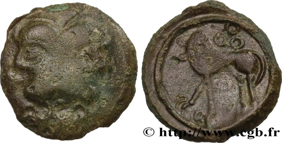 GALLIEN - BELGICA - SUESSIONES (Region die Soissons) Bronze à la tête janiforme, classe II fSS/SS