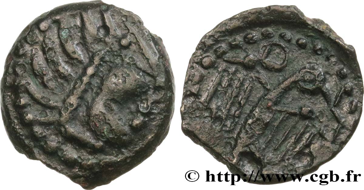 GALLIA - CARNUTES (Regione della Beauce) Bronze à l’aigle et à la rouelle, tête à droite q.BB/BB