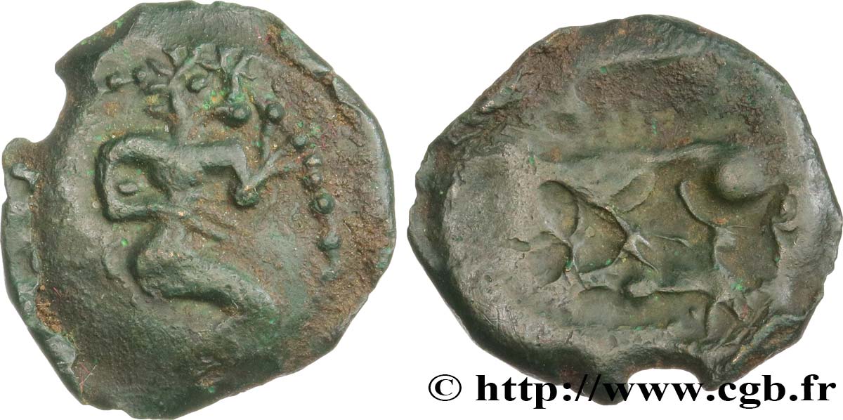 GALLIA - BELGICA - BELLOVACI (Región de Beauvais) Bronze au personnage agenouillé et au sanglier MBC+/BC+