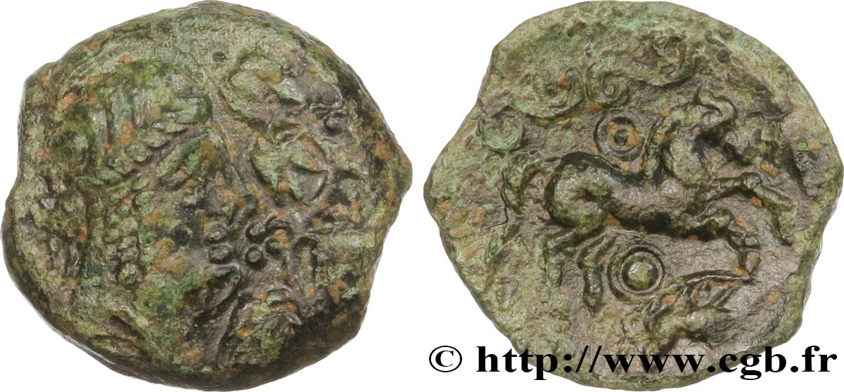 GALLIEN - AULERCI EBUROVICES (Region die Évreux) Bronze à la tête d’Apollon et à la treille de vigne SS/fSS