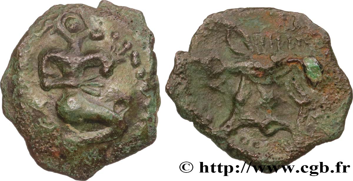 GALLIA - BELGICA - BELLOVACI (Región de Beauvais) Bronze au personnage agenouillé et au sanglier MBC+/BC+