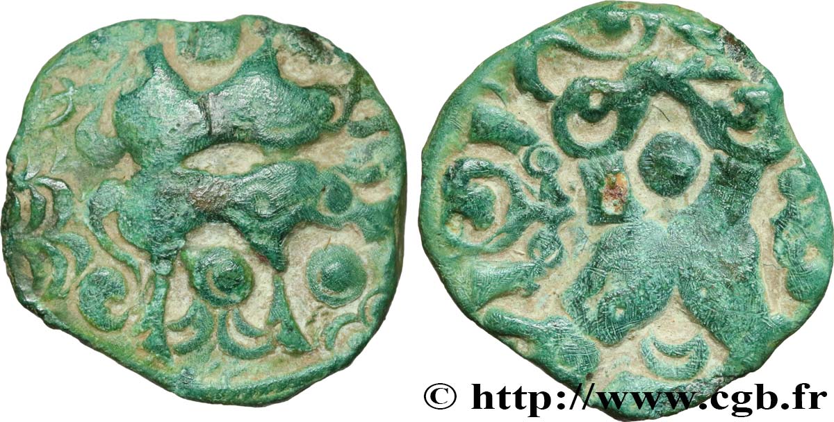 GALLIA BELGICA - AMBIANI (Regione di Amiens) Bronze aux boeufs adossés, BN 8524 q.SPL