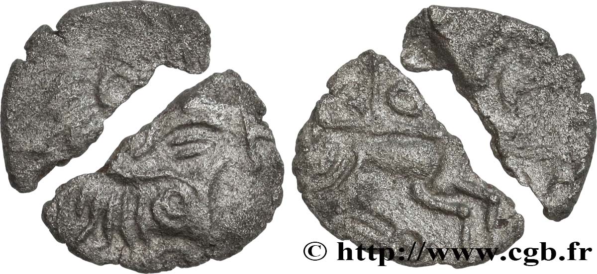 GALLIEN - ARMORICA - CORIOSOLITÆ (Region die Corseul, Cotes d Armor) Quart de statère de billon cassé en deux fSS