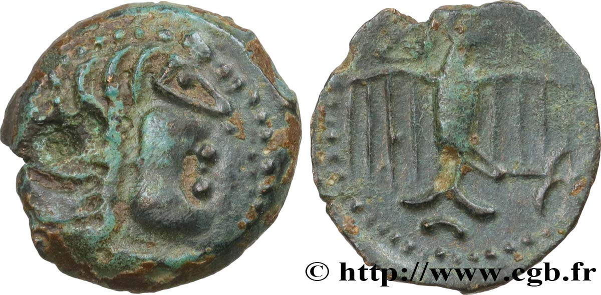 GALLIA - CARNUTES (Beauce area) Bronze à l’aigle et à la rouelle, tête à droite XF