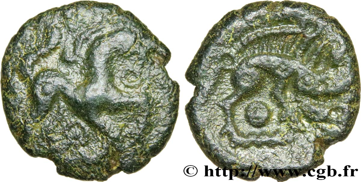 GALLIA BELGICA - AMBIANI (Area of Amiens) Bronze au cheval et au sanglier, “type des dépôts d’Amiens” XF
