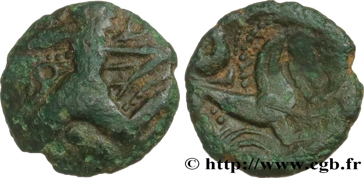 GALLIEN - BELGICA - BELLOVACI (Region die Beauvais) Bronze au personnage courant, à l’astre rayonnant SS