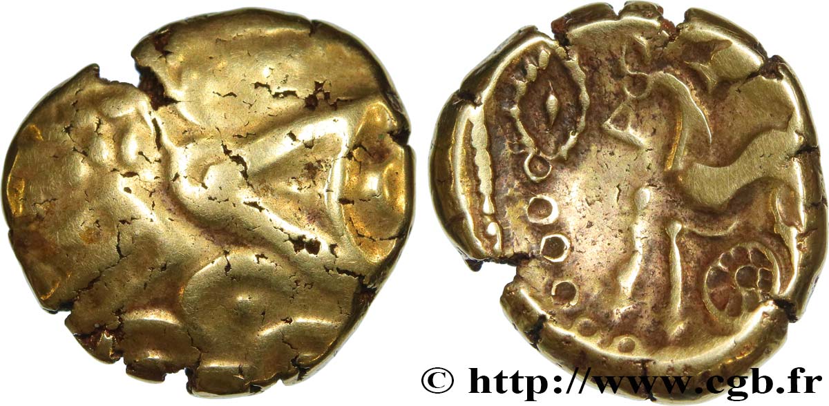 GALLIA BELGICA - SUESSIONES (Región de Soissons) Statère à l œil, stylisé - cheval à gauche, var. 5 BC+/MBC