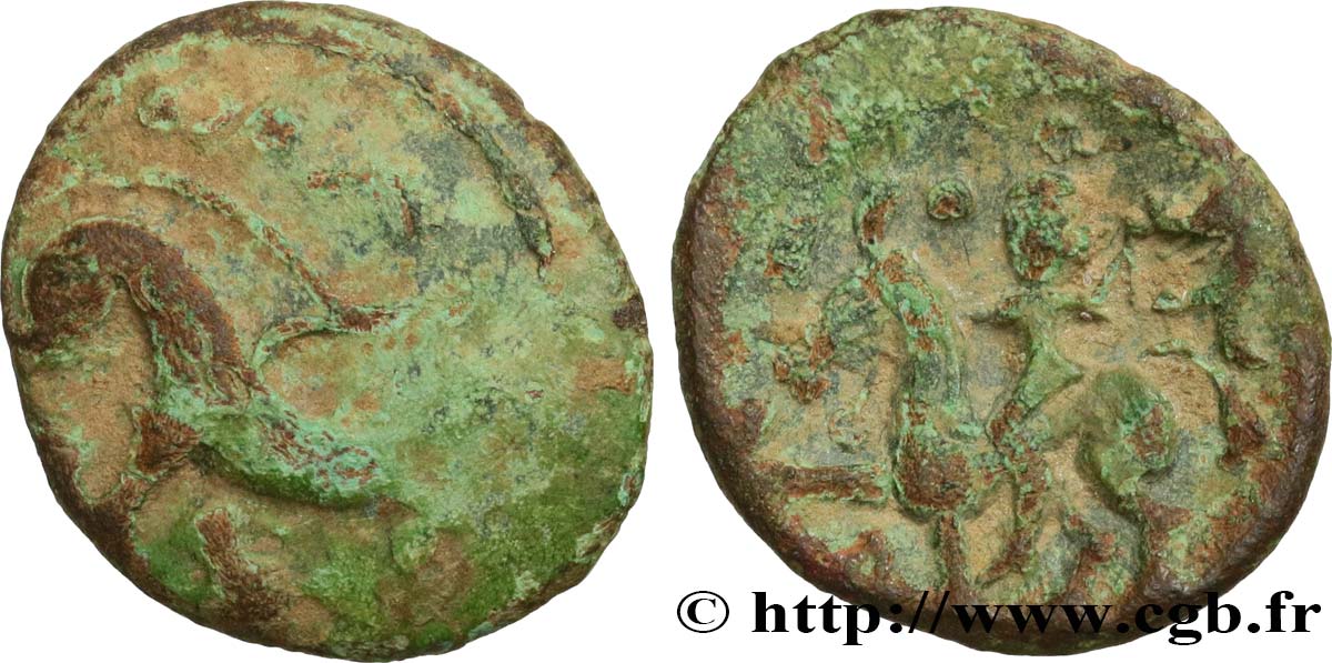 GALLIA BELGICA - AMBIANI (Area of Amiens) Bronze au sanglier et au cavalier VF