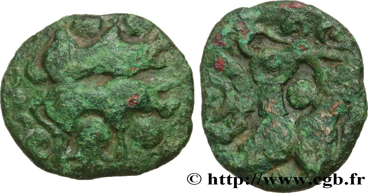 GALLIA BELGICA - AMBIANI (Area of Amiens) Bronze aux boeufs adossés, BN 8524 XF