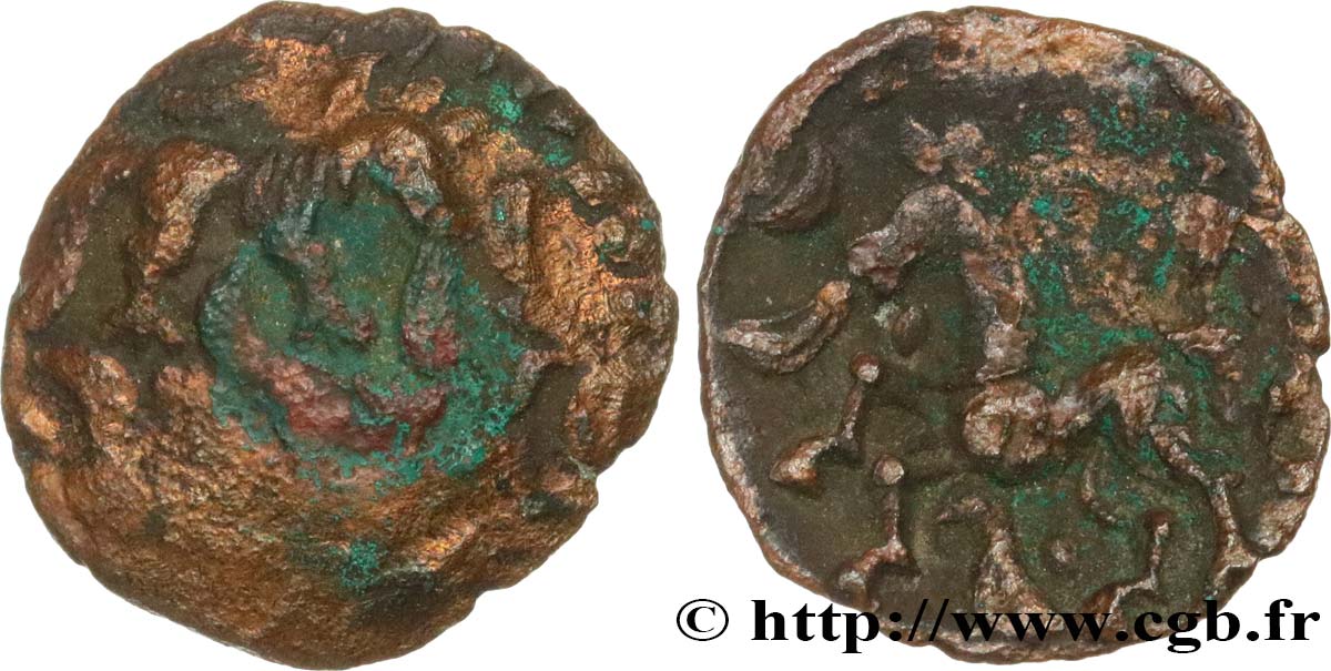 GALLIA BELGICA - AMBIANI (Regione di Amiens) Bronze aux loups affrontés et au cheval q.BB