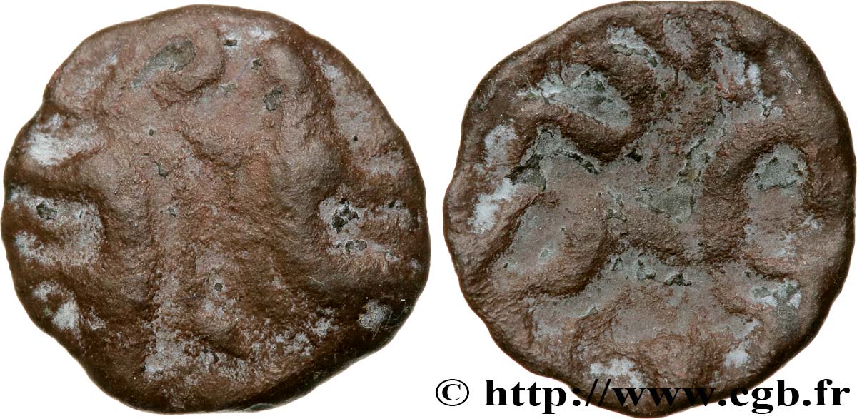 GALLIA BELGICA - AMBIANI (Región de Amiens) Bronze aux sangliers affrontés BC+