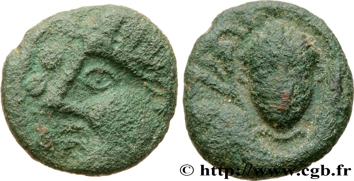GALLIA BELGICA - AMBIANI (Región de Amiens) Bronze au cheval et à la tête de face BC+