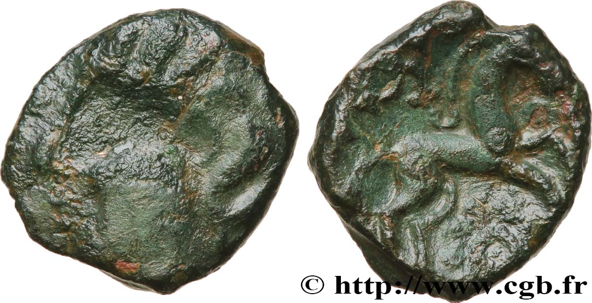 GALLIEN - BELGICA - AMBIANI (Region die Amiens) Bronze à la tête humaine et au cheval fSS/SS