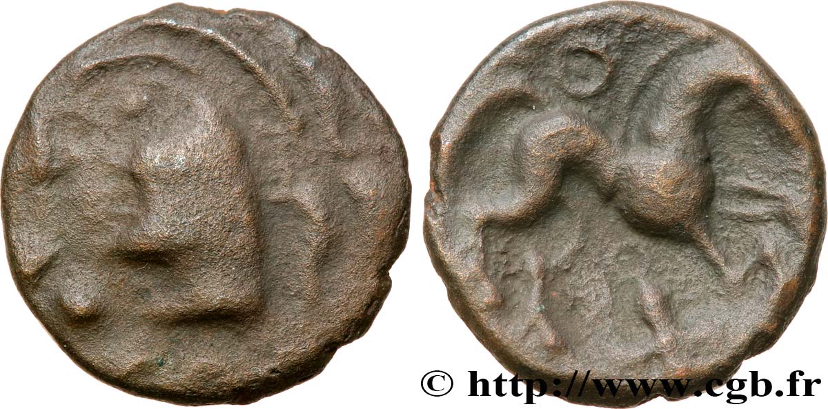 AMBIANI (Area of Amiens) Bronze au cheval et à la croix tréflée, BN 8427 VF