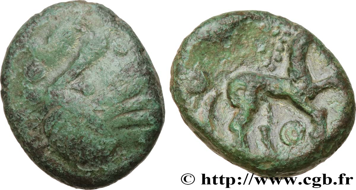 GALLIA BELGICA - AMBIANI (Regione di Amiens) Bronze au cheval et à la tête aux cheveux calamistrés q.BB/BB