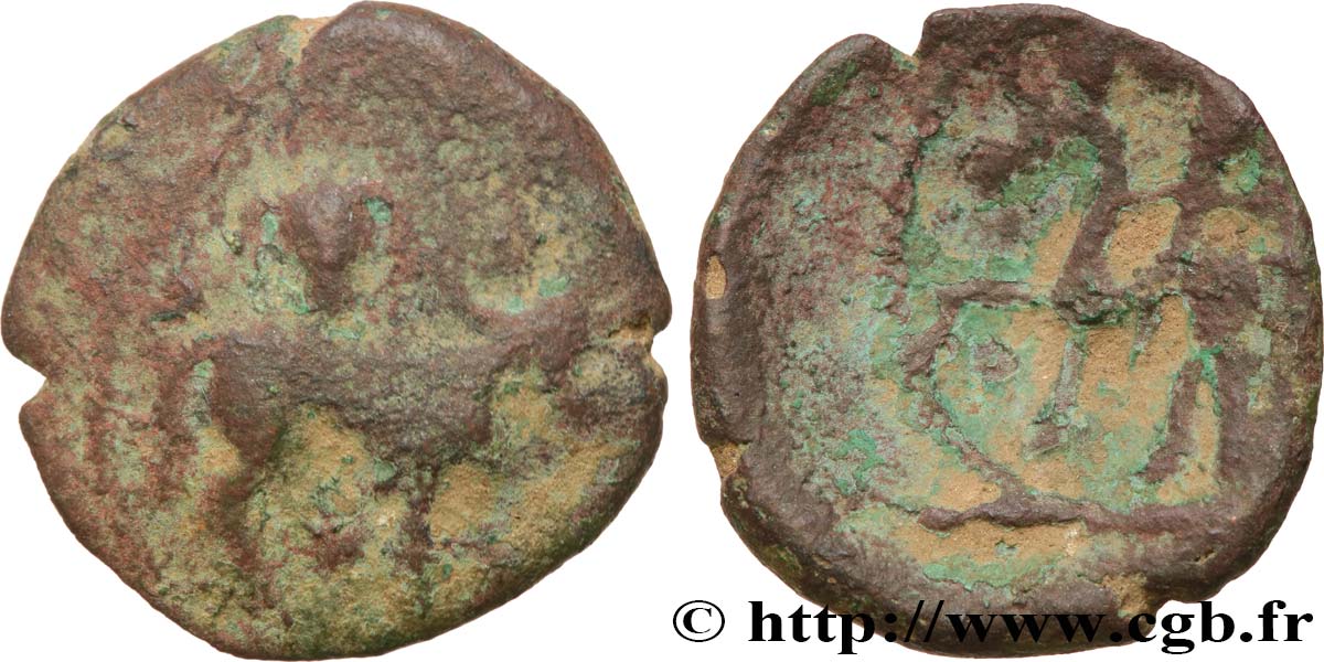GALLIEN - BELGICA - AMBIANI (Region die Amiens) Bronze au taureau et au bucrane fSS
