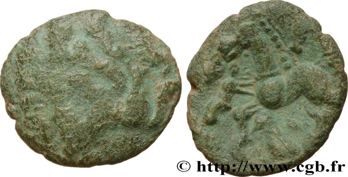 GALLIA BELGICA - AMBIANI (Regione di Amiens) Bronze aux loups affrontés et au cheval q.BB/BB