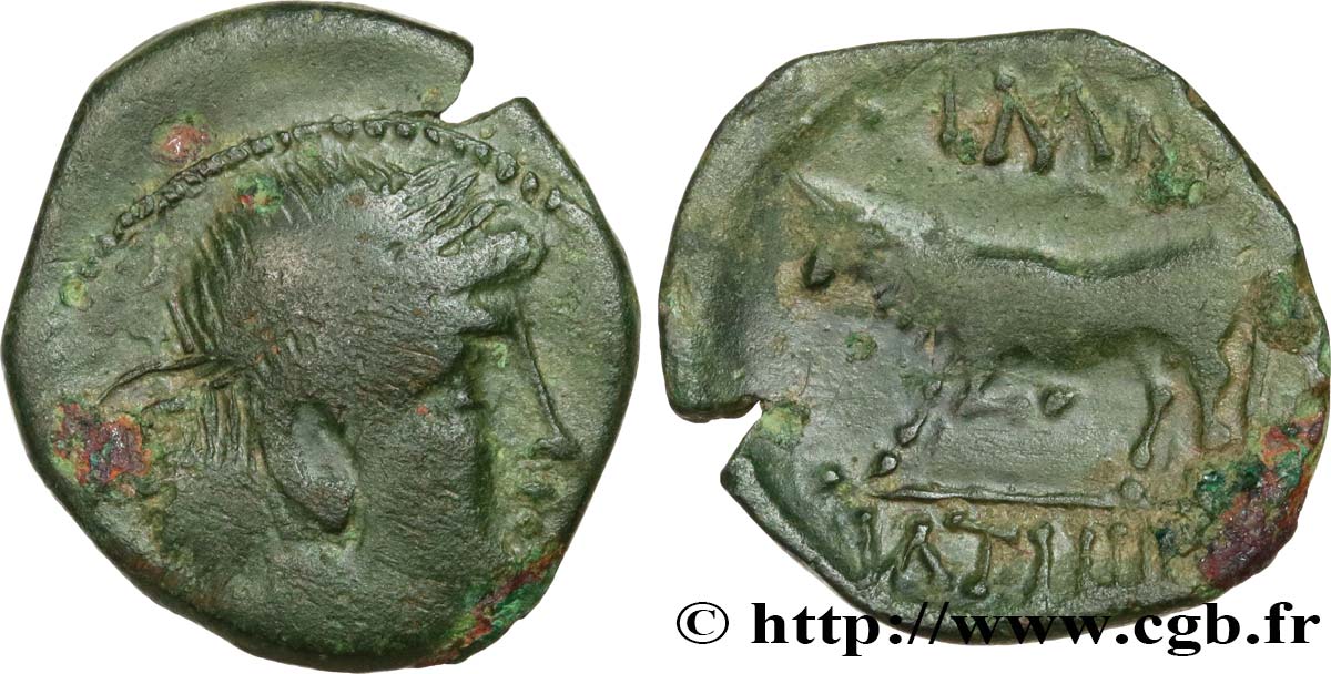 GALLIA BELGICA - REMI (Región de Reims) Bronze GERMANVS INDVTILLI au taureau (Quadrans) BC+