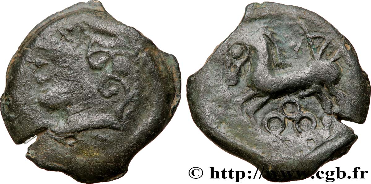 GALLIEN - BITURIGES CUBI (Region die Bourges) Bronze au cheval et aux trois annelets fSS/SS