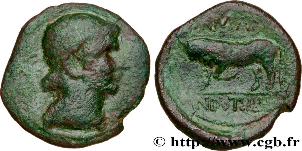 GALLIA BELGICA - REMI (Región de Reims) Bronze GERMANVS INDVTILLI au taureau (Quadrans) BC+/MBC