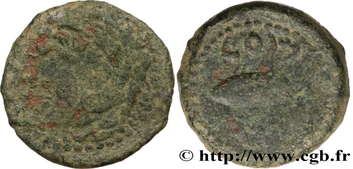 HISPANIA - GADIR/GADES (Provincia of Cadiz) Calque de bronze à la tête de Melqart et au thon BC+