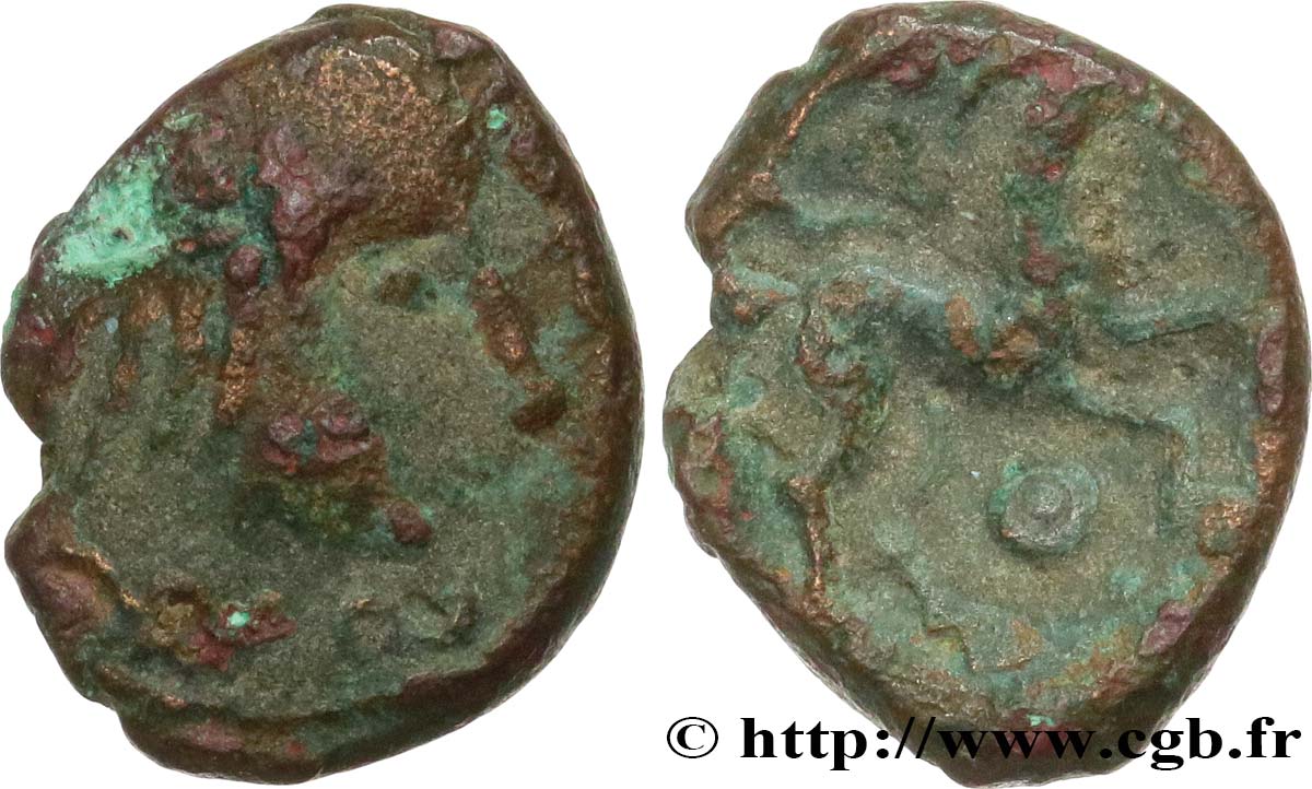 GALLIA BELGICA - AMBIANI (Regione di Amiens) Bronze au cheval et à la tête aux cheveux calamistrés q.BB