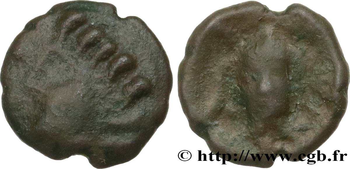 GALLIA BELGICA - AMBIANI (Regione di Amiens) Bronze à la tête de face, BN. 8405 q.BB/MB