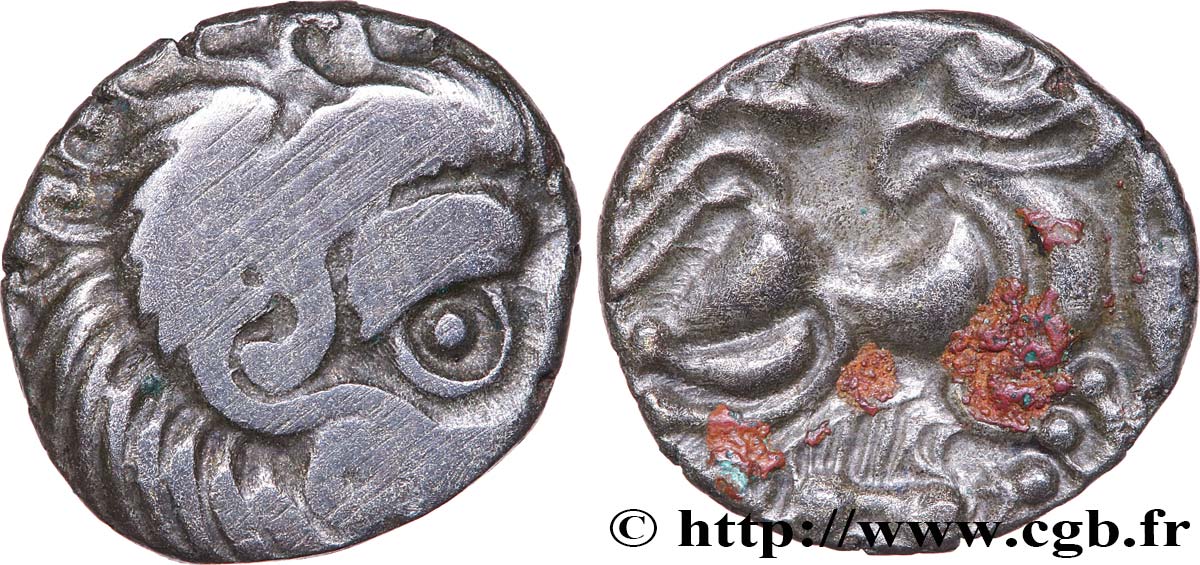 GALLIEN - ARMORICA - CORIOSOLITÆ (Region die Corseul, Cotes d Armor) Quart de statère de billon, classe III au nez en epsilon fSS/SS