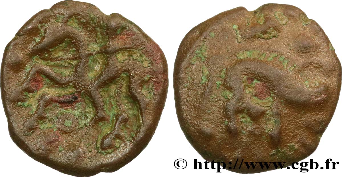 GALLIA BELGICA - AMBIANI (Región de Amiens) Bronze VACIICO, au sanglier et au cavalier BC+