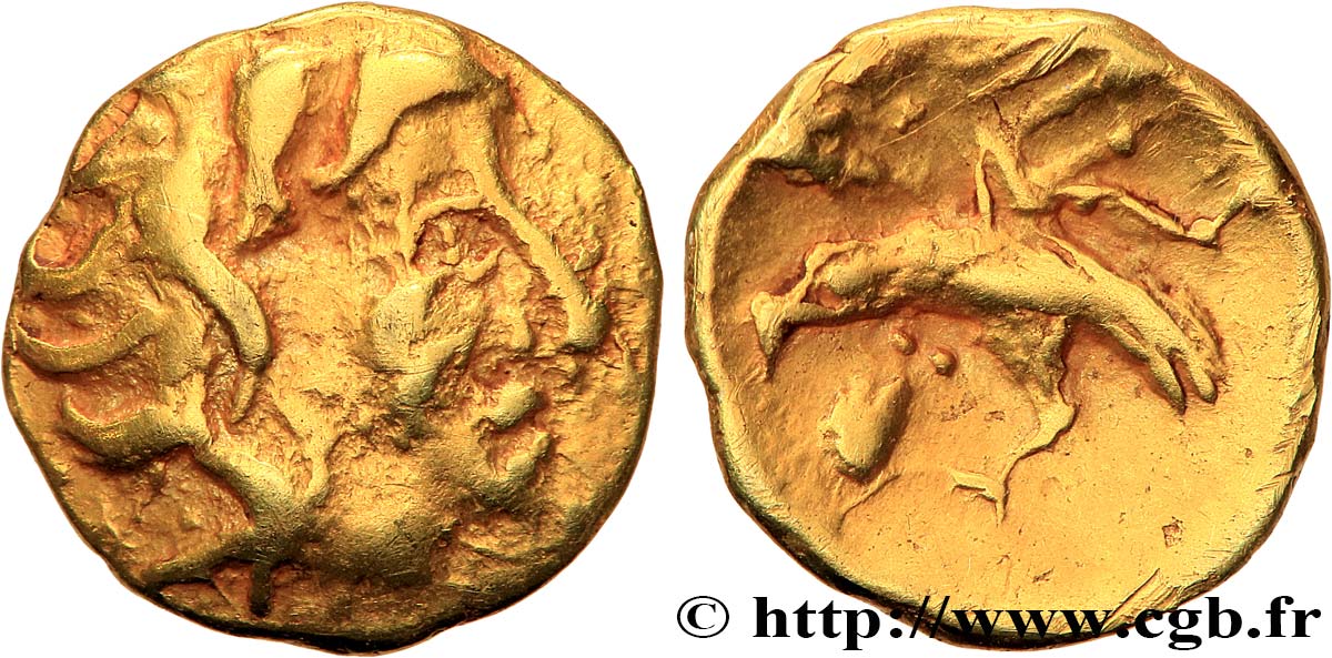 GALLIA - CARNUTES (Región de la Beauce) Huitième de statère d’or à l’aigle, à la mèche tombant sur le front MBC+