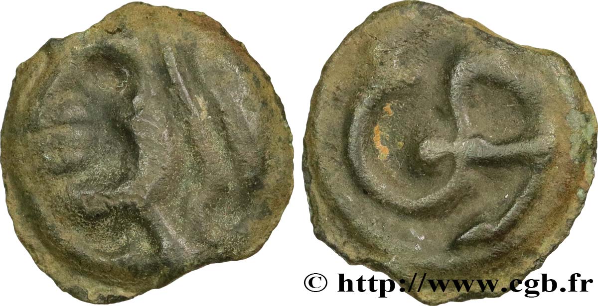 EDUENS, ÆDUI (BIBRACTE, Area of the Mont-Beuvray) Potin à l’hippocampe, tête casquée VF