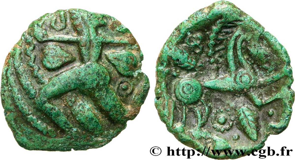 GALLIEN - BELGICA - BELLOVACI (Region die Beauvais) Bronze au personnage courant, aux feuilles et aux épis fVZ