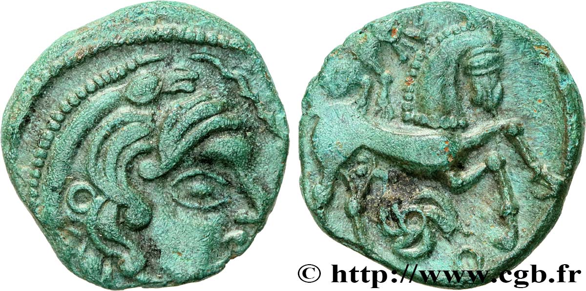 GALLIA BELGICA - AMBIANI (Región de Amiens) Bronze au cheval et à l’aurige écureuil EBC